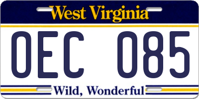 WV license plate OEC085
