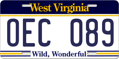 WV license plate OEC089