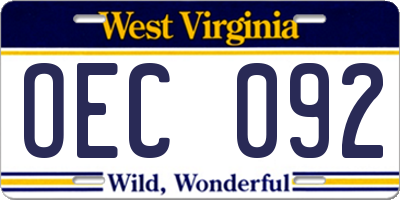 WV license plate OEC092