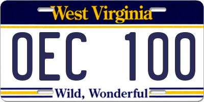 WV license plate OEC100