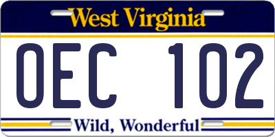 WV license plate OEC102