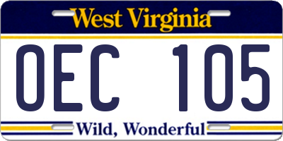 WV license plate OEC105