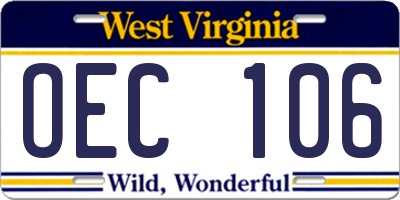 WV license plate OEC106