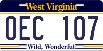 WV license plate OEC107