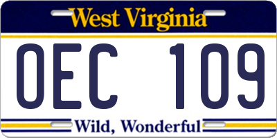 WV license plate OEC109