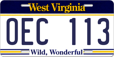 WV license plate OEC113