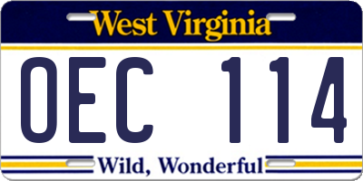 WV license plate OEC114