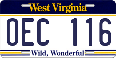 WV license plate OEC116