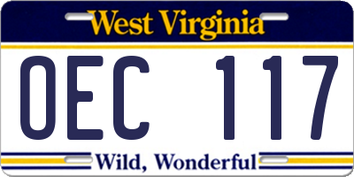 WV license plate OEC117