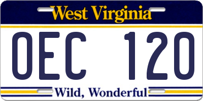 WV license plate OEC120