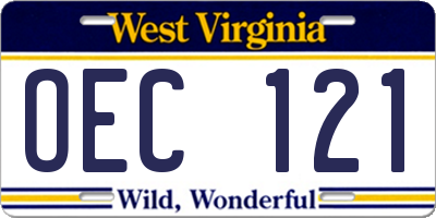 WV license plate OEC121