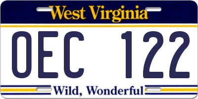 WV license plate OEC122