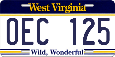WV license plate OEC125