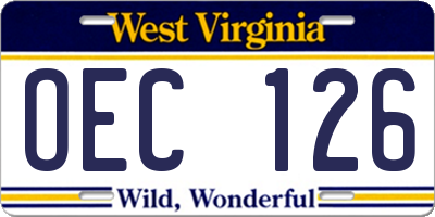 WV license plate OEC126