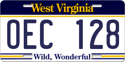 WV license plate OEC128