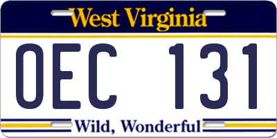 WV license plate OEC131