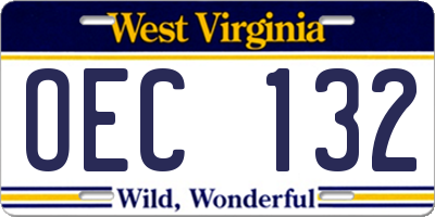 WV license plate OEC132