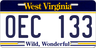WV license plate OEC133