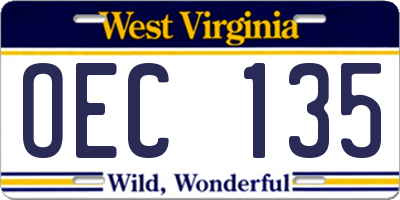 WV license plate OEC135
