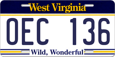 WV license plate OEC136
