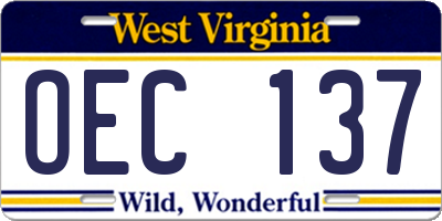 WV license plate OEC137