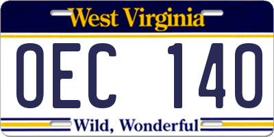 WV license plate OEC140