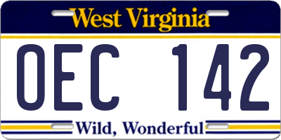 WV license plate OEC142