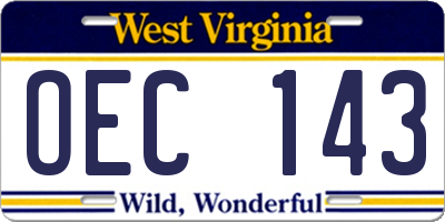 WV license plate OEC143