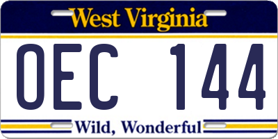 WV license plate OEC144
