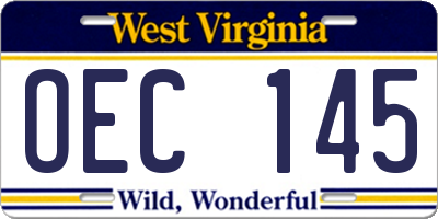 WV license plate OEC145