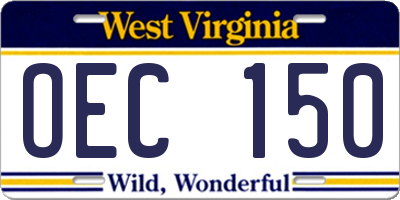 WV license plate OEC150