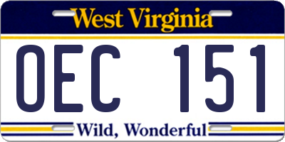 WV license plate OEC151