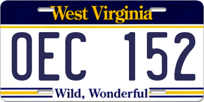 WV license plate OEC152