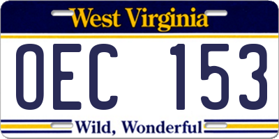 WV license plate OEC153