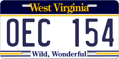 WV license plate OEC154