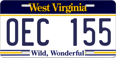 WV license plate OEC155