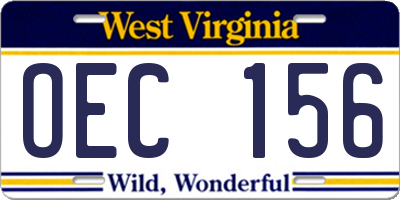 WV license plate OEC156