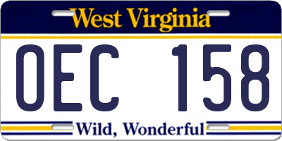 WV license plate OEC158