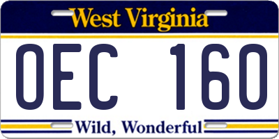 WV license plate OEC160