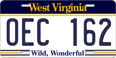 WV license plate OEC162