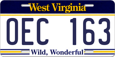 WV license plate OEC163