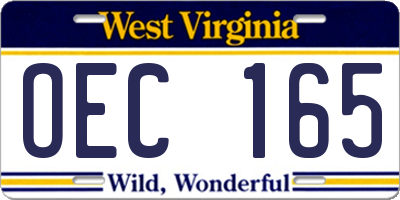 WV license plate OEC165