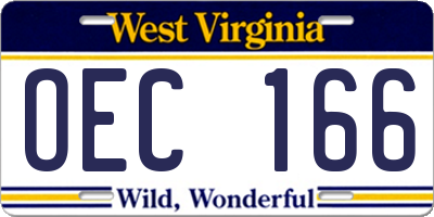 WV license plate OEC166