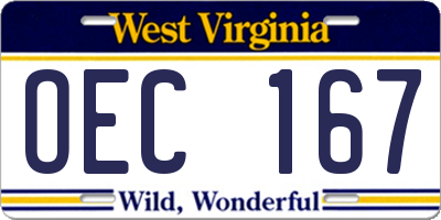 WV license plate OEC167