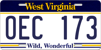 WV license plate OEC173
