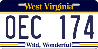 WV license plate OEC174