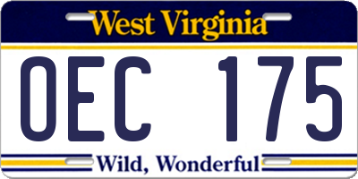 WV license plate OEC175