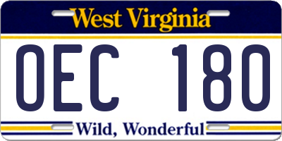 WV license plate OEC180