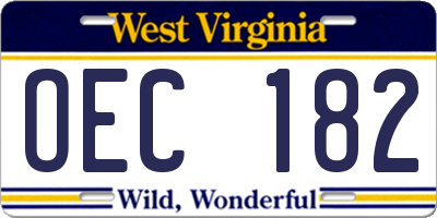 WV license plate OEC182