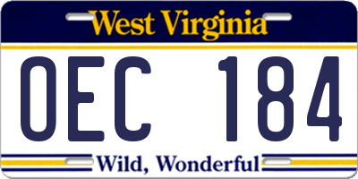 WV license plate OEC184